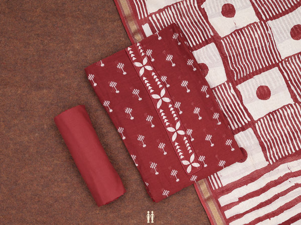 Printed Design Ruby Red Cotton Unstitched Salwar Material