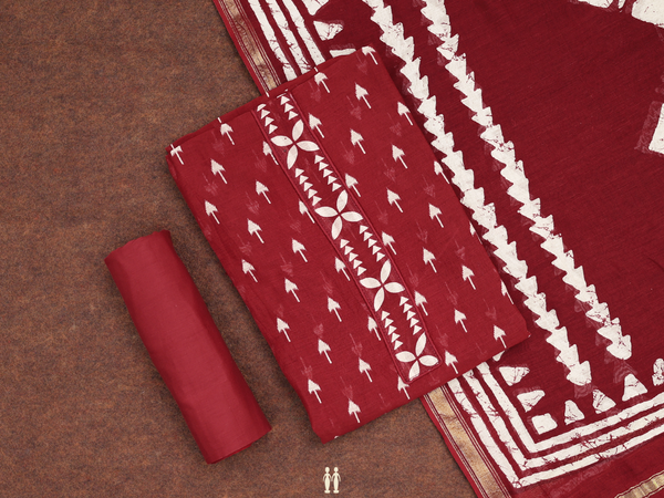Printed Design Ruby Red Cotton Unstitched Salwar Material