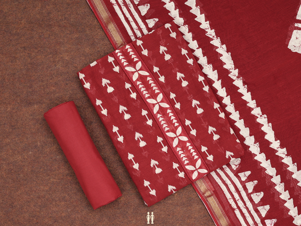 Printed Design Cherry Red Cotton Unstitched Salwar Material