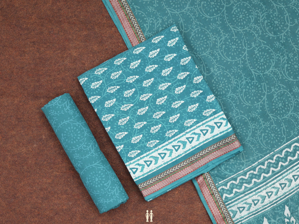 Printed Design Cerulean Blue Cotton Unstitched Salwar Material