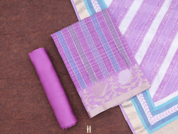 Stripes Design Purple Cotton Unstitched Salwar Material
