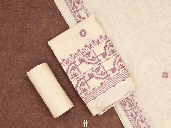 Threadwork Buttas Pastel Brown Silk Cotton Salwar Material