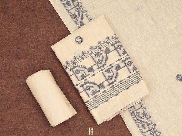 Threadwork Buttas Off White Linen Unstitched Salwar Material