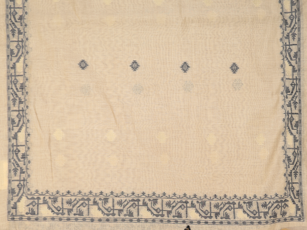 Threadwork Buttas Off White Linen Unstitched Salwar Material
