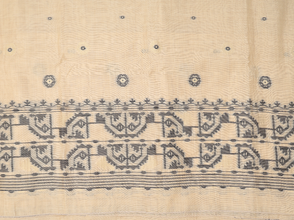 Threadwork Buttas Off White Linen Unstitched Salwar Material