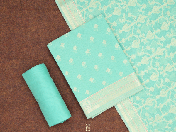 Zari Buttas Green Kota Cotton Unstitched Salwar Material