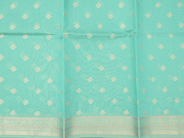 Zari Buttas Green Kota Cotton Unstitched Salwar Material