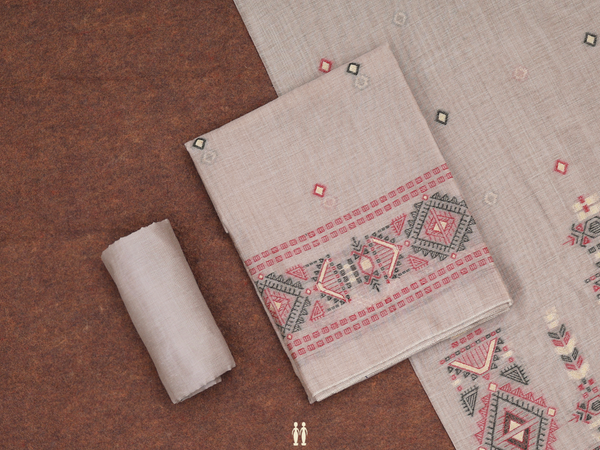 Diamond Buttas Dusty Brown Linen Unstitched Salwar Material