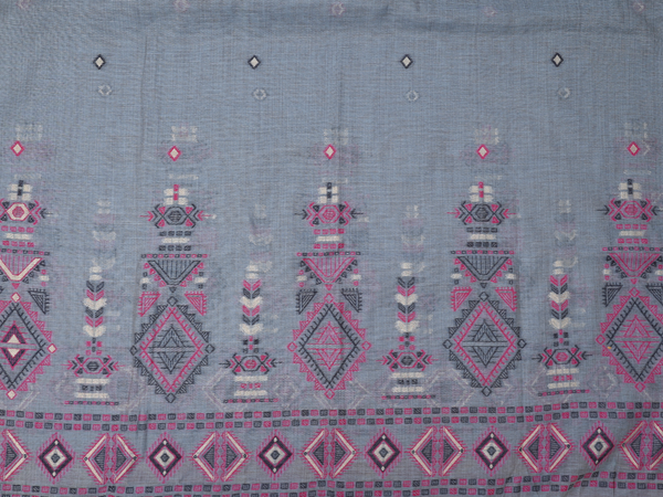 Threadwork Design Blue Silk Cotton Unstitched Salwar Material