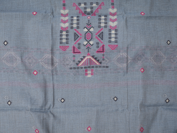 Threadwork Design Blue Silk Cotton Unstitched Salwar Material