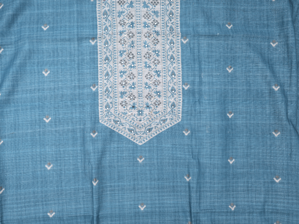 Printed Buttas Blue Linen Unstitched Salwar Material