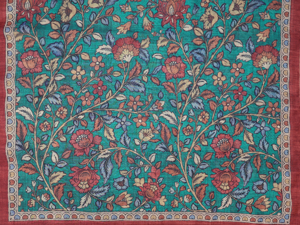 Printed Buttas Green Silk Cotton Unstitched Salwar Material