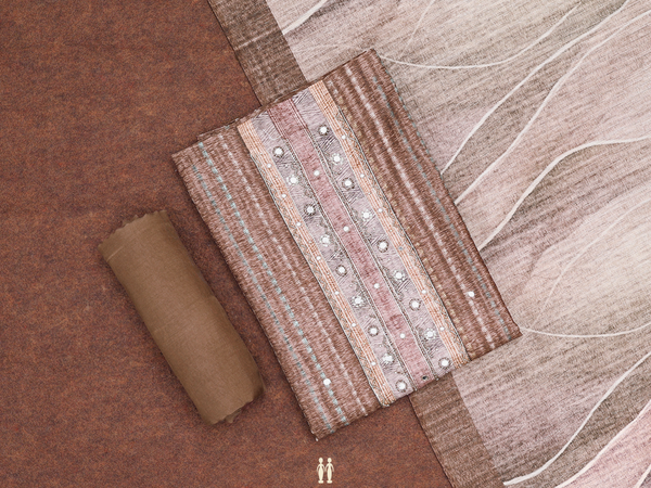 Mirror Buttis Brown Tussar Unstitched Salwar Material