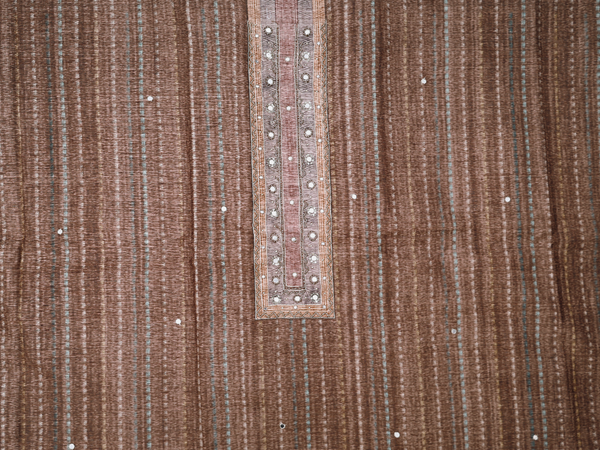 Mirror Buttis Brown Tussar Unstitched Salwar Material