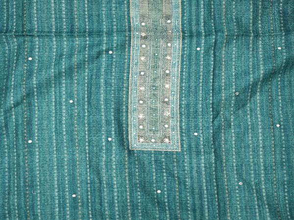 Mirror Buttis Teal Blue Tussar Unstitched Salwar Material