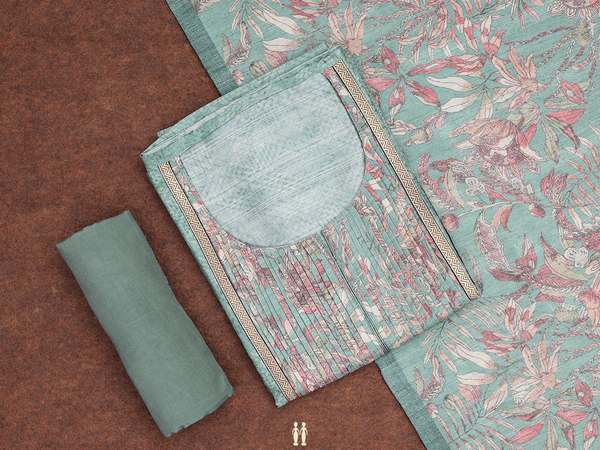 Printed Design Green Silk Cotton Salwar Material