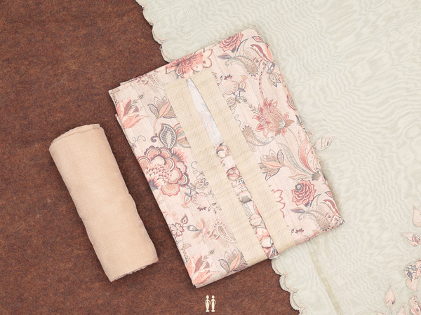 Floral Design Cream Color Silk Cotton Salwar Material