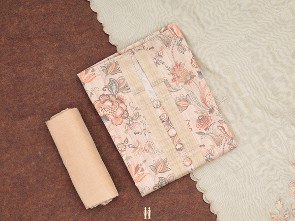 Floral Design Cream Color Silk Cotton Unstitched Salwar Material