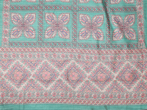 Mirror Buttas Green Tussar Unstitched Salwar Material