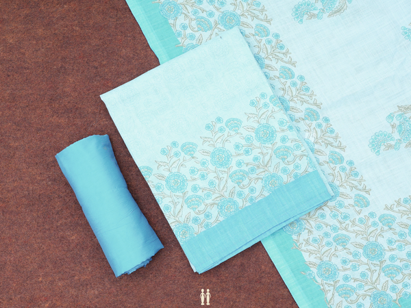 Floral Design Light Blue Linen Salwar Material
