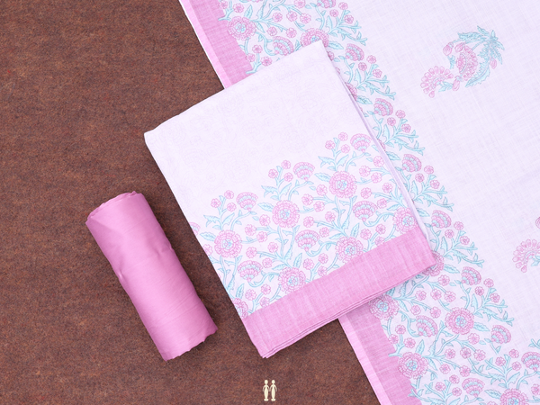 Floral Design Pink Linen Unstitched Salwar Material