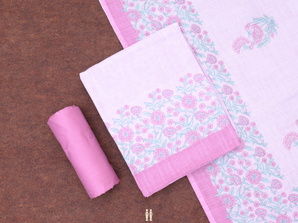 Floral Design Pink Linen Unstitched Salwar Material