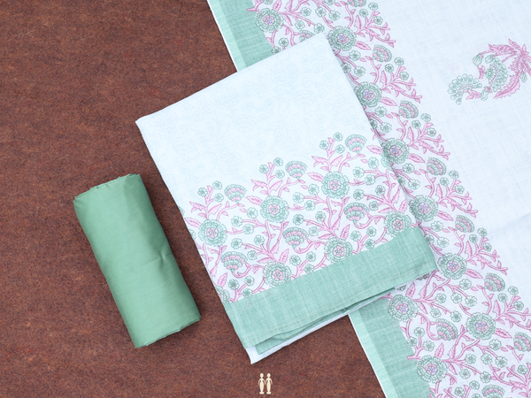 Floral Design Pale Green Linen Unstitched Salwar Material