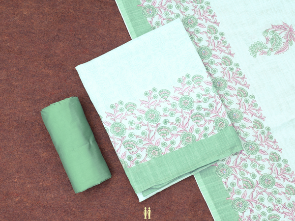 Floral Design Pale Green Linen Unstitched Salwar Material