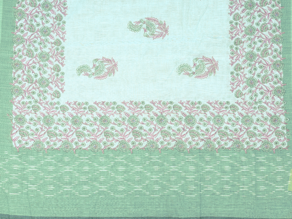 Floral Design Pale Green Linen Unstitched Salwar Material