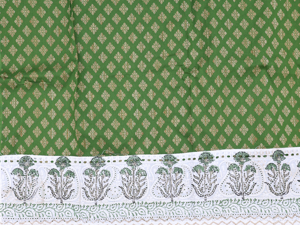 Floral Buttas Leaf Green Cotton Unstitched Salwar Material