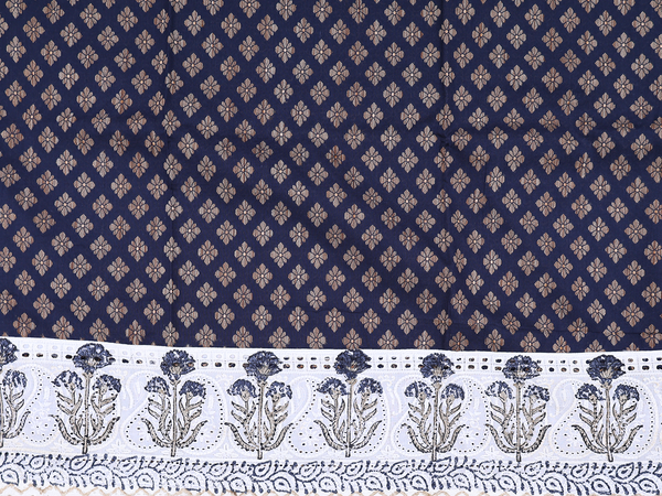 Floral Buttas Oxford Blue Cotton Unstitched Salwar Material