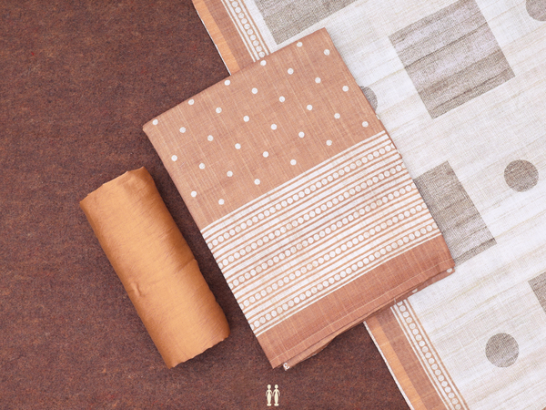 Printed Buttas Brown Raw Silk Unstitched Salwar Material