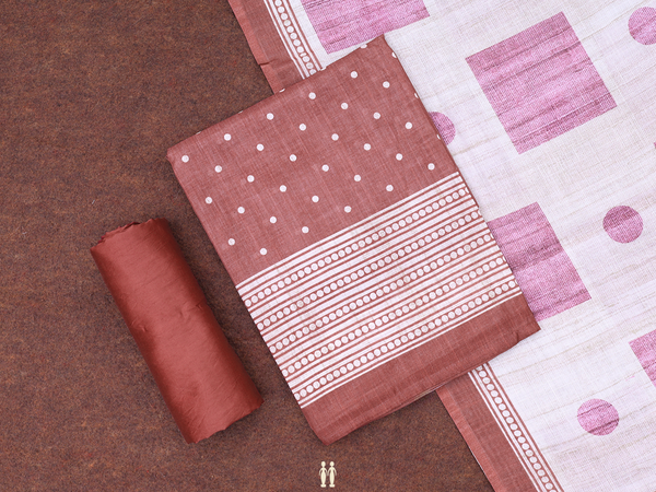 Printed Buttas Brick Brown Raw Silk Unstitched Salwar Material
