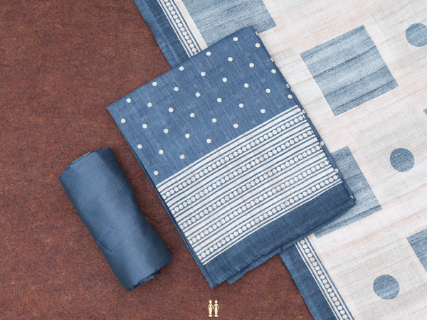 Printed Buttas Blue Raw Silk Unstitched Salwar Material