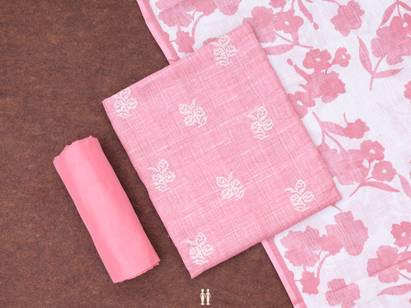 Threadwork Buttas Peachy Pink Linen Unstitched Salwar Material