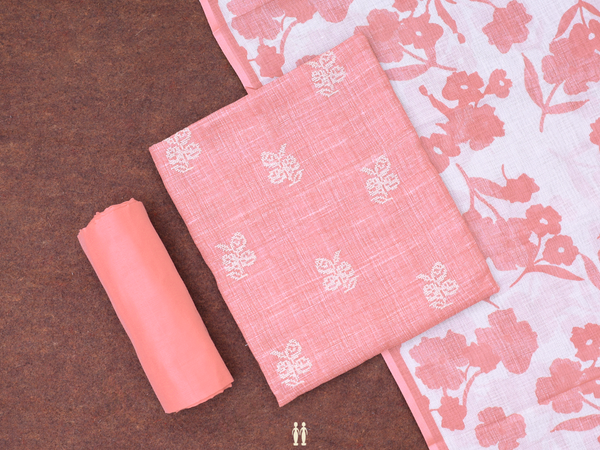 Threadwork Buttas Peachy Pink Linen Unstitched Salwar Material