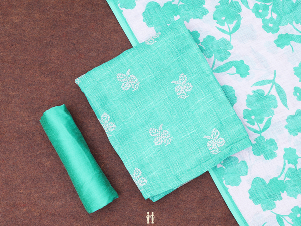 Threadwork Buttas Greenish Blue Linen Salwar Material