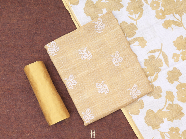 Threadwork Buttas Yellow Linen Unstitched Salwar Material