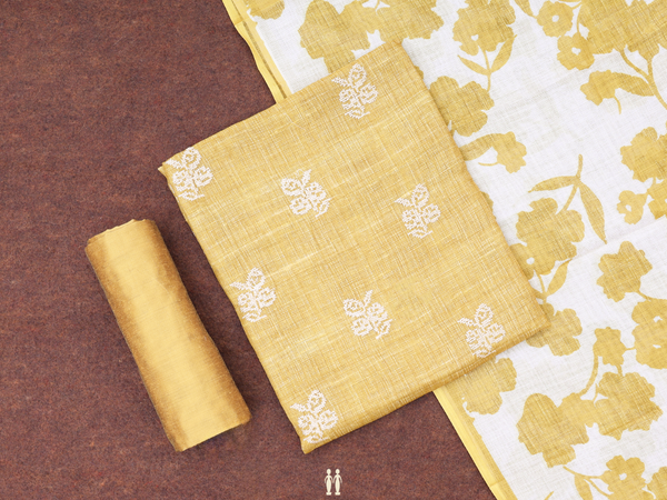 Threadwork Buttas Yellow Linen Unstitched Salwar Material