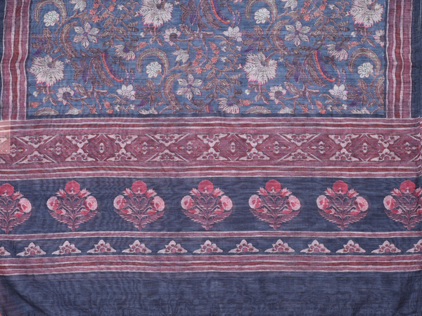 Paisley Design Prussian Blue Linen Unstitched Salwar Material
