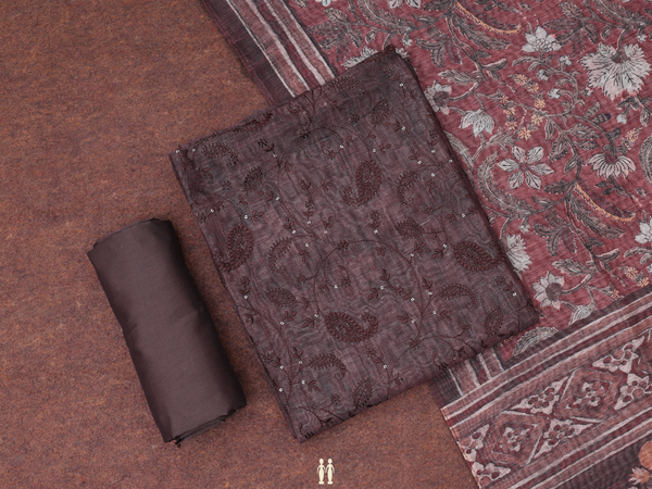 Paisley Design Coffee Brown Linen Unstitched Salwar Material