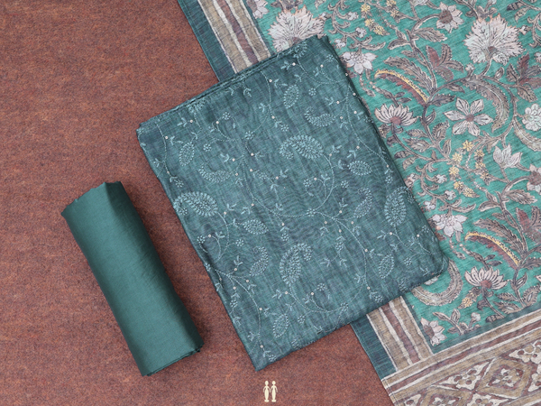 Paisley Embroidered Design Green Linen Salwar Material