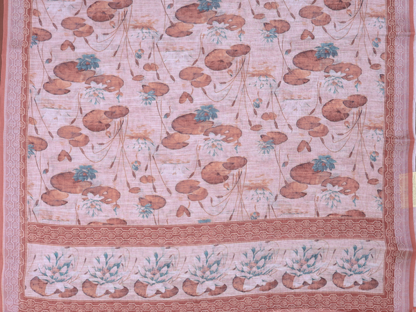 Floral Design Brown Linen Unstitched Salwar Material