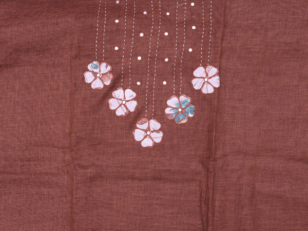 Floral Design Brown Linen Unstitched Salwar Material