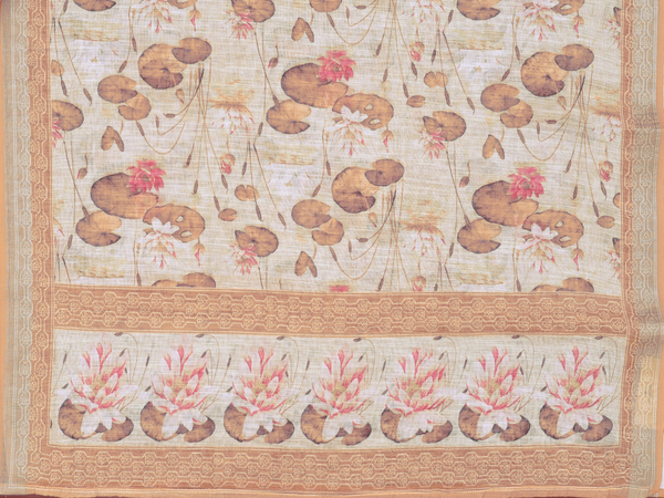 Mirror Work Buttis Brown Linen Unstitched Salwar Material