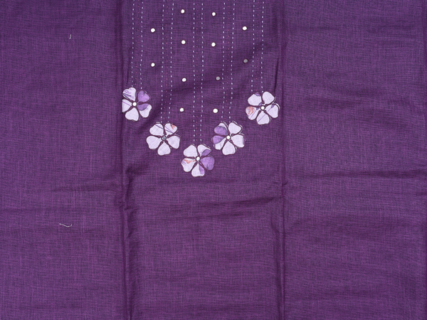 Mirror Work Buttis Purple Linen Unstitched Salwar Material