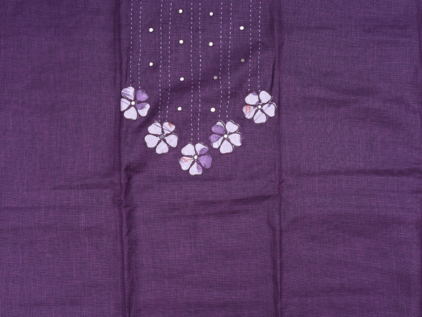 Mirror Work Buttis Purple Linen Unstitched Salwar Material