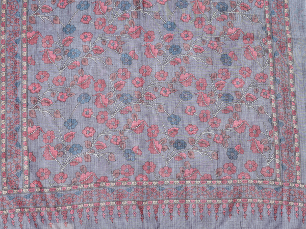 Threadwork Design Grey Chanderi Unstitched Salwar Material