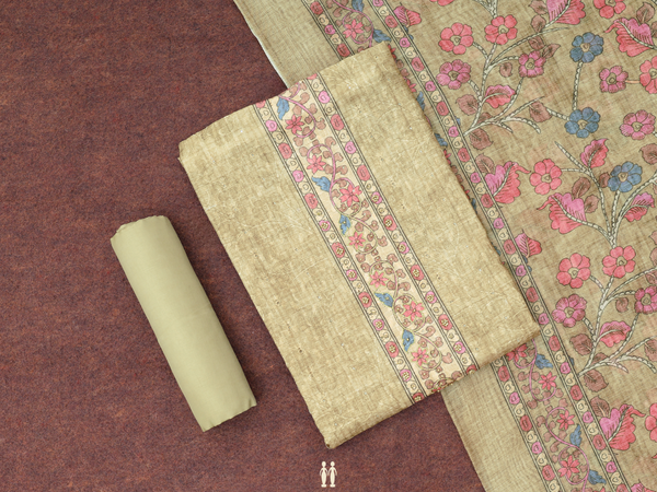 Threadwork Design Moss Green Chanderi Salwar Material