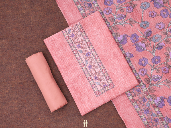 Threadwork Design Orange Chanderi Unstitched Salwar Material